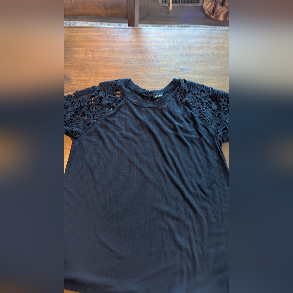 Torrid Black Crochet Sleeve Top